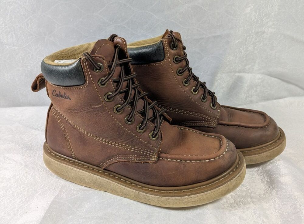Cabela’s Roughneck Wedge Work Boots Men’s 9M Brown Leather Moc Toe Workwear